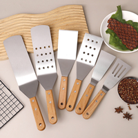 Ensemble de spatules en acier inoxydable avec manche en bois, lame épaissie, ustensiles de cuisson pour barbecue, crêpière, galettes de bœuf haché