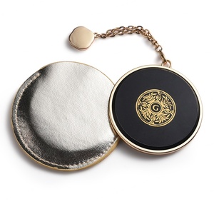 Small Round Metal Custom Cosmetic Pocket Make up Antique Gold Mirrors With Leather Cases and Tassels - Product Image 1