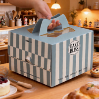 Boîte à gâteaux personnalisée Offre Spéciale avec poignée Boîte d'emballage de pâtisserie de luxe pour boulangerie, pâtisserie, emballage cadeau à emporter pour dessert de fête de mariage
