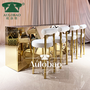 Muebles de Bar de diseño moderno Taburetes de Bar de acero inoxidable dorado de 4 Patas de lujo con respaldo - Product Image 6