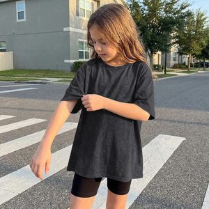 Camiseta Oversize para Niñas FOXA, Algodón, Verano, Manga Corta, Cuello Redondo, Estilo Básico Unisex para Niños, Lavado Ácido - Product Image 4