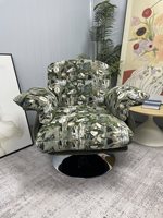 Fauteuil pivotant Bego Accent Monet Forest en tissu jacquard tissé, base en velours ondulé, structure en bois courbé, rotation à 360° °   Canapé de détente rotatif