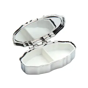 Oval Shaped Metal Pill Box Portable Metal Pill Case Pill Organizer Container