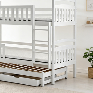 Lit superposé triple en bois blanc moderne pour adolescents avec rangement pour enfants et auberges de jeunesse - Product Image 4