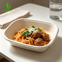 SUMKOKA Contenant alimentaire jetable en bagasse de canne à sucre 700 ml, compatible micro-ondes, biodégradable, boîte à lunch rectangulaire à emporter