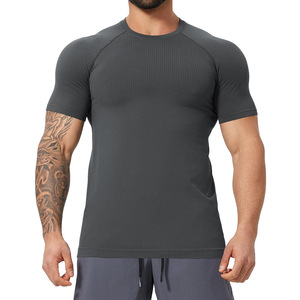 เสื้อยืดฟิตเนสแขนสั้นไร้ตะเข็บสำหรับ<span class=keywords><strong>ผู้ชาย</strong></span>เสื้อยืดถักสีพื้นสำหรับฤดูใบไม้ผลิฤดูร้อนฤดูใบไม้ร่วงการฝึกกล้ามเนื้อกลางแจ้ง - Product Image 5