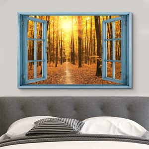 JIEKAI lienzo impresión pared arte ventana Vista otoño primavera temporada atardecer bosque arte pared decoración del hogar, lienzo pintura - Product Image 2