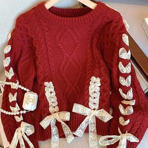 <span class=keywords><strong>Pull</strong></span> rouge pour Noël, ample, pour l'automne et l'hiver, avec nœud décoratif, en tricot, pour femmes - Product Image 6