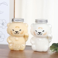 Bouteilles de jus de boisson en plastique jetables transparentes en gros, forme d'animal de dessin animé créative, avec couvercle en aluminium