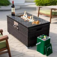 Table de foyer au propane de 32 pouces, 50000 BTU, cheminée rectangulaire au gaz avec table en carreaux et base en osier pour terrasse