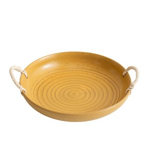 Plato de servir de cerámica redondo hecho a mano estilo Wabi Sabi con asas de cuerda para platos de fiesta - Product Image 4