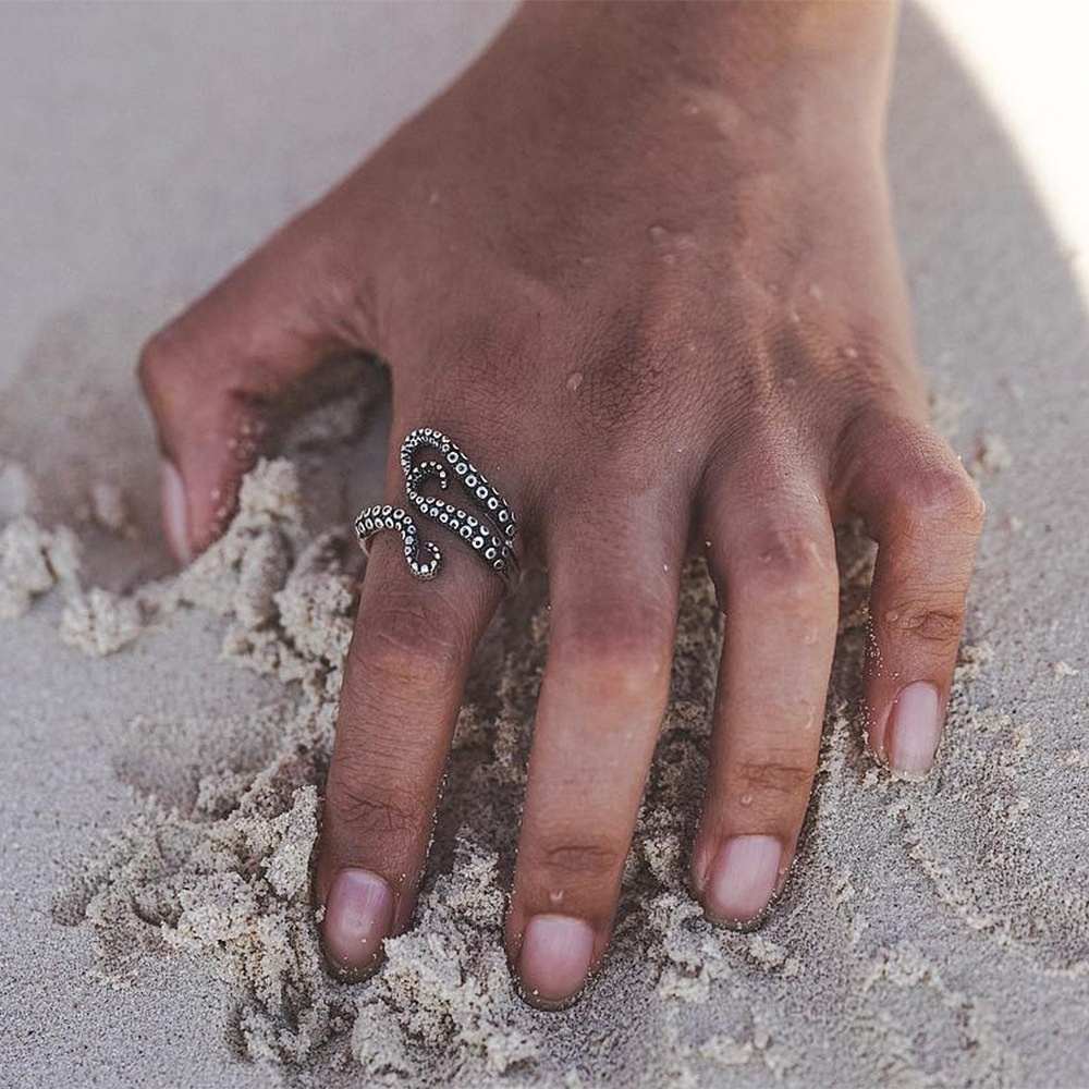 Gutassinlan — bague de doigts pour homme, style rétro, en argent, bijouterie ouverte, ajustable, motif monstre de mer profonde, poulpe, bagues à la mode