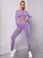 Combinaison de sport pour femme, col rond, taille haute, en tissu extensible sans couture (spandex/nylon), idéale pour le fitness et le yoga