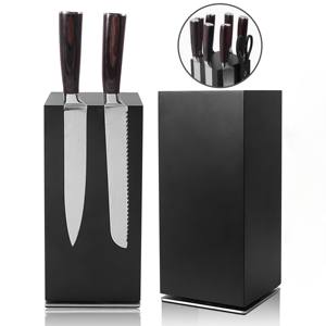 Bloc à couteaux magnétique rotatif à 360° en bois de caoutchouc naturel écologique pour cuisine domestique, base métallique multifonctionnelle pour couteaux - Product Image 1