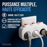 Adaptateur de prise 3 voies de type E français conforme aux normes européennes Pheiyon, 3x16A 230V 3680W avec interrupteurs, CE RoHS, export pour la France, la Pologne, OEM