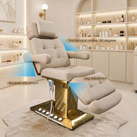 Table de massage électrique et lit de beauté de luxe moderne or et blanc, 3 moteurs, pour salon de beauté, soins du visage et extensions de cils, avec lampe