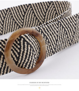 Ceintures tressées pour femmes africaines, bande de taille élastique en rotin, en paille avec <span class=keywords><strong>boucle</strong></span> ronde et carrée en bois - Product Image 5