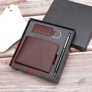 Genuine Leather Men's Gift Set <b>RFID</b>-enabled Short <b>Wallet</b> with Open Closure Keychain and Pen for Men - Product Image 3