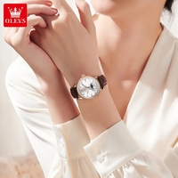 OLEVS 7039 Phase de lune étanche robe féminine élégante montre en cuir mécanique originale montres automatiques de luxe en diamant pour femmes