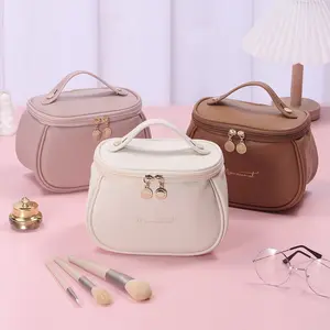 Borsa per il trucco con Logo personalizzato borsa per il trucco da viaggio impermeabile in pelle PU portatile borsa per cosmetici multifunzionale per le donne