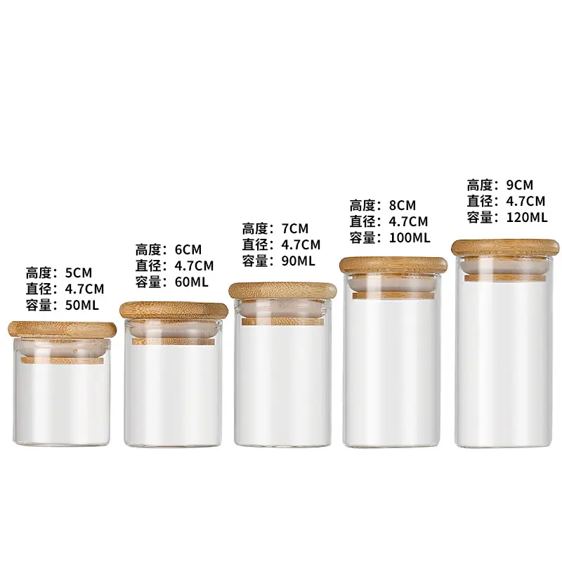 Sản Phẩm Tre Hình Trụ 47Mm Cao Borosilicate Trong Suốt 50Ml Chai Thủy Tinh Nhỏ Trong Suốt Jar