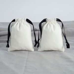Bolsas de Algodón con Cordón, Blancas con Cintas Negras, Rectangulares, para Empaque de Joyería, Almacenamiento de Pulseras y Brazaletes, Bolsa de Regalo, 8x10cm 15x20cm - Product Image 1