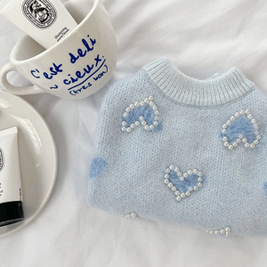 2025 Neuer Liebesdruck Niedliche Blaue Hundekleidung Beliebtester Herbst-Winter-Pullover für Kleine Hunde und Katzen Warmes Winter-Haustier-Outfit - Product Image 3