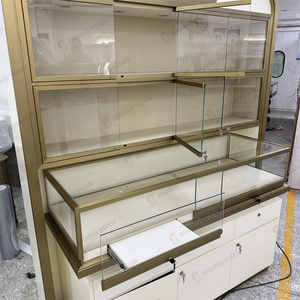 Đồ trang sức hiện đại tường tủ trưng bày thiết kế sang trọng bằng gỗ LED vòng cổ hiển thị giá kính trang sức truy cập Showcase cho bán lẻ - Product Image 4