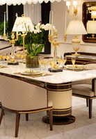 Table à manger contemporaine de luxe en marbre blanc avec 6 chaises, ensemble de salle à manger pour appartement, pour la maison