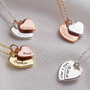 De moda de acero inoxidable grabado joyería en blanco colgante encanto personalizado doble corazón collar de encanto - Product Image 2