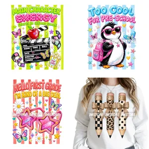 Pegatinas DTF lavables y termoadhesivas con diseño de rayas de lápiz estilo Preppy Coquette para la vuelta al cole, listas para estampar en ropa. - Product Image 1