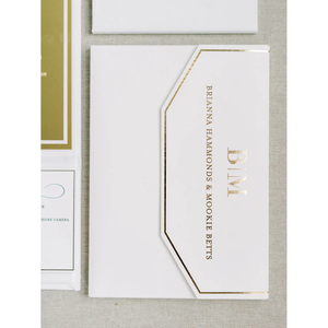 Da lộn màu trắng Folio với gương vàng Acrylic in trắng UV mực thẻ đám cưới phong cách âm nhạc phong bì với lá vàng chi tiết - Product Image 5