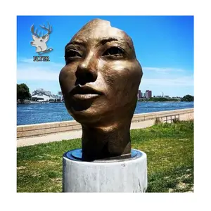 Outdoor Garden Landscape Decoration Custom Modern Art Cast Bronze Face Statue Metal Bronze Abstract Face Sculpture