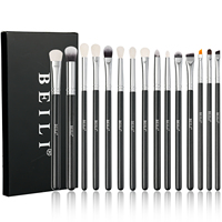 Ensemble de 15 pinceaux de maquillage pour les yeux en poils de chèvre naturels, logo personnalisé, haute qualité, pinceau à raser, manche en aluminium, pinceau pour estomper les fards à paupières