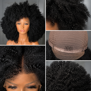 Peluca Afro Rizada HD 13x4, Cabello <span class=keywords><strong>Humano</strong></span> 100% Natural, Sin Pegamento / Encaje Francés, Suave y Voluminoso, Línea de Cabello Natural para Mujeres Negras - Product Image 3