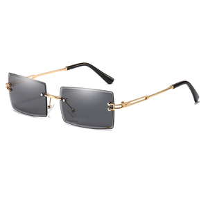 Lunettes de soleil de luxe de marque, style rétro, sans monture, en alliage, unisexe, pour femmes, avec logo métallique - Product Image 3