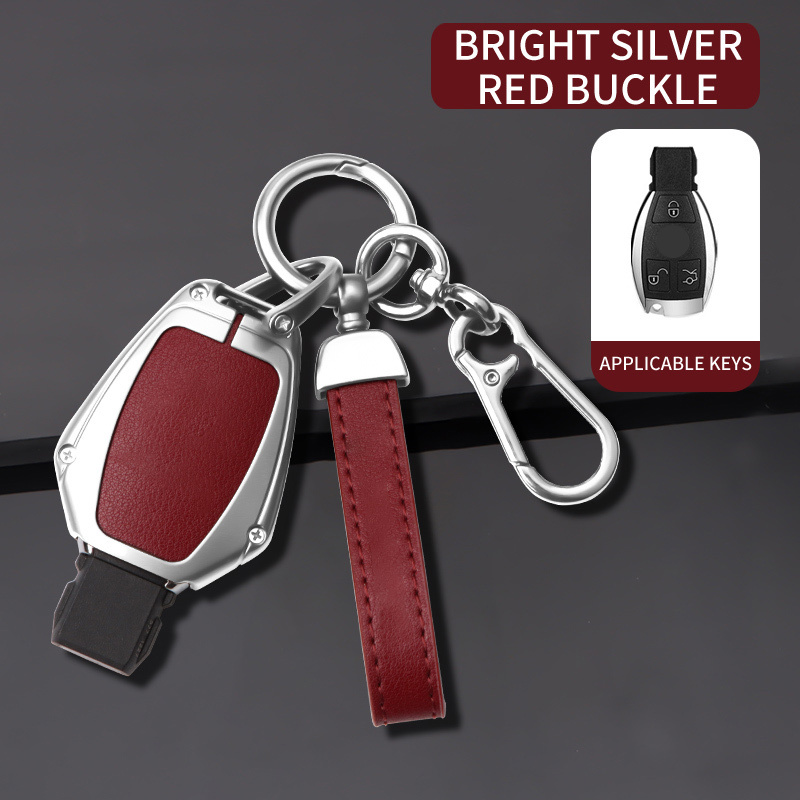 Portachiavi rosso argento brillante + pelle