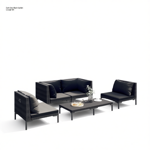 Ensemble de salon de jardin gris foncé noir en rotin avec structure en acier résistant aux intempéries, mobilier d'extérieur au design contemporain, 4 places - Product Image 1