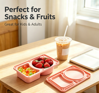 Assiette à ventouse en silicone personnalisée à 2 compartiments avec couvercle, sans BPA, étanche, boîte portable pour sauces et condiments pour enfants