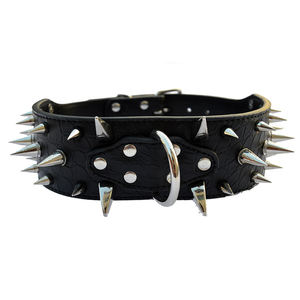 Collar para perro grande, remache con pinchos, cuero negro ancho, resistente, para raza grande - Product Image 1