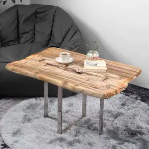 Groothandel Natuurlijke Fossiele Console Dineren Koffie Kant Rechthoekige Ronde Vierkante Tafel Met Metalen Poten Versteend Hout