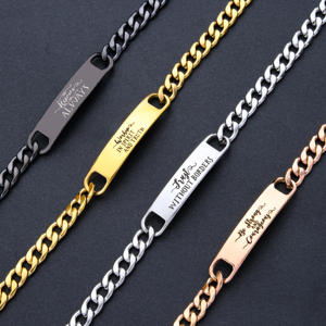 Ywganggu Modeschmuck Benutzer definierte Paar Armband Edelstahl Einfache Brief Carving Hand kette Armband für Frauen - Product Image 3