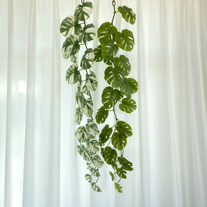 Queyiyi Flores Artificiales, Guirnalda de Monstera de 1.2m, Hojas Verdes y Blancas, Decoración de Pared para Interiores, Guirnalda de Plantas - Product Image 3