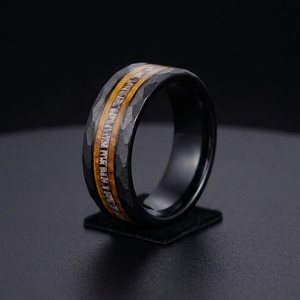 Perhiasan Fashion Tempusort Cincin Tungsten Carbide 8mm <span class=keywords><strong>Set</strong></span> Fire Wine Barrel Kayu Tanduk Rusa untuk Pria Hadiah Ulang Tahun - Product Image 2