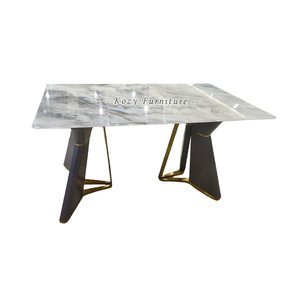 <span class=keywords><strong>Table</strong></span> de salle à manger moderne <span class=keywords><strong>en</strong></span> céramique <span class=keywords><strong>avec</strong></span> <span class=keywords><strong>plateau</strong></span> <span class=keywords><strong>en</strong></span> pierre frittée effet marbre et base métallique - Product Image 6