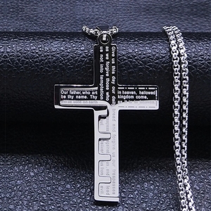 Kalung Salib Kristen untuk Pria, Baja Anti Karat Warna Emas, Kalung Jimat Alkitab, Perhiasan Colar Masculino - Product Image 5