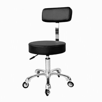 Tabouret de barbier réglable en hauteur avec dossier, tabouret de salon rembourré noir avec levier de réglage, base en alliage d'aluminium, siège pivotant