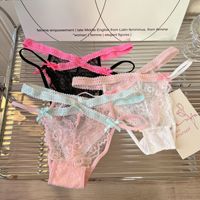 Celana Dalam Bikini Renda untuk Wanita, Gaya Prancis Seksi, Model Cheeky dengan Tali Silang dan Pita Lucu di Belakang, Berongga, Bernapas, Pinggang Rendah