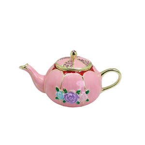 SHINNYGIFTS Unique Métal Figurine Peint À La Main Théière Bibelot Boîte Décor À La Maison Charnière Émaillé Boîte À Bijoux Collection Souvenir - Product Image 1