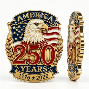 America 250 Years 1776 2026 Patriotic Eagle Metal <b>Pin</b> Gold Plated Zinc Alloy Hard Enamel Round <b>Badge</b> - Product Image 4